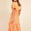 LITTLE MISTRESS Orange Gingham Midi Dress 8