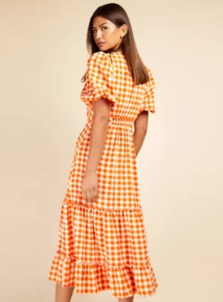 LITTLE MISTRESS Orange Gingham Midi Dress 8
