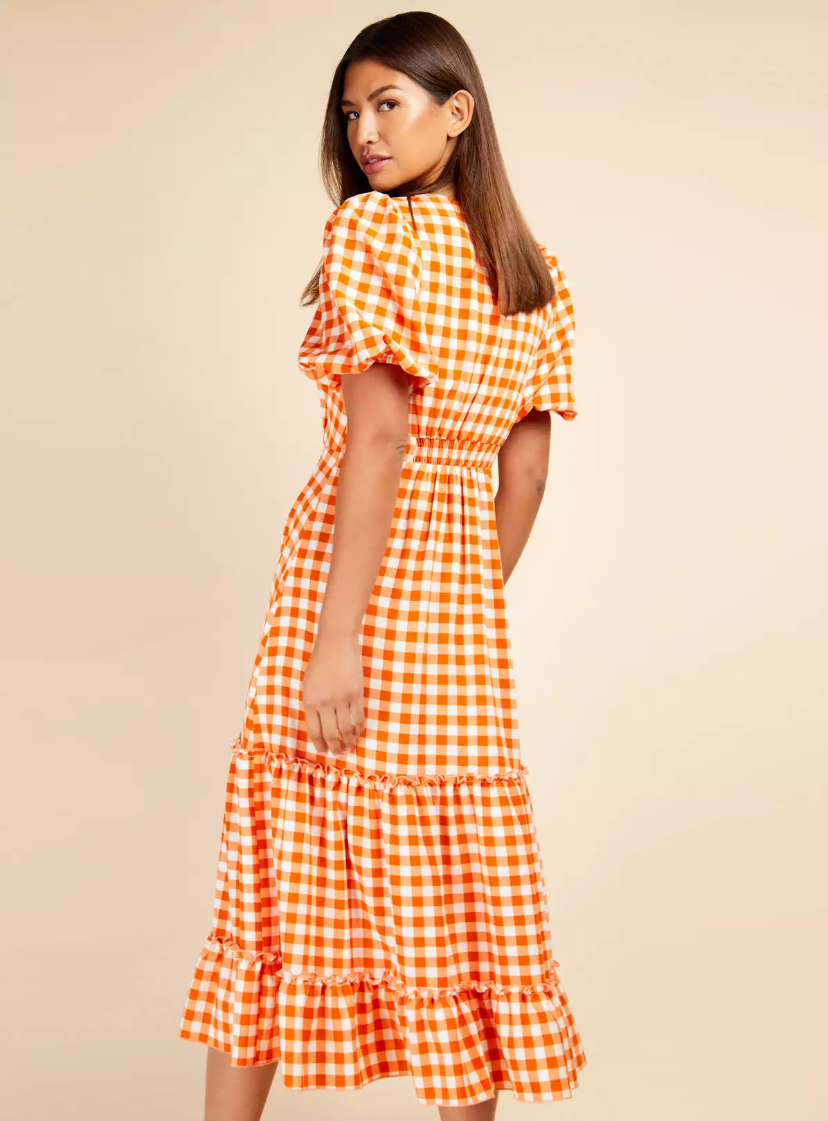 LITTLE MISTRESS Orange Gingham Midi Dress 8 1 LITTLE MISTRESS Orange Gingham Midi Dress 8