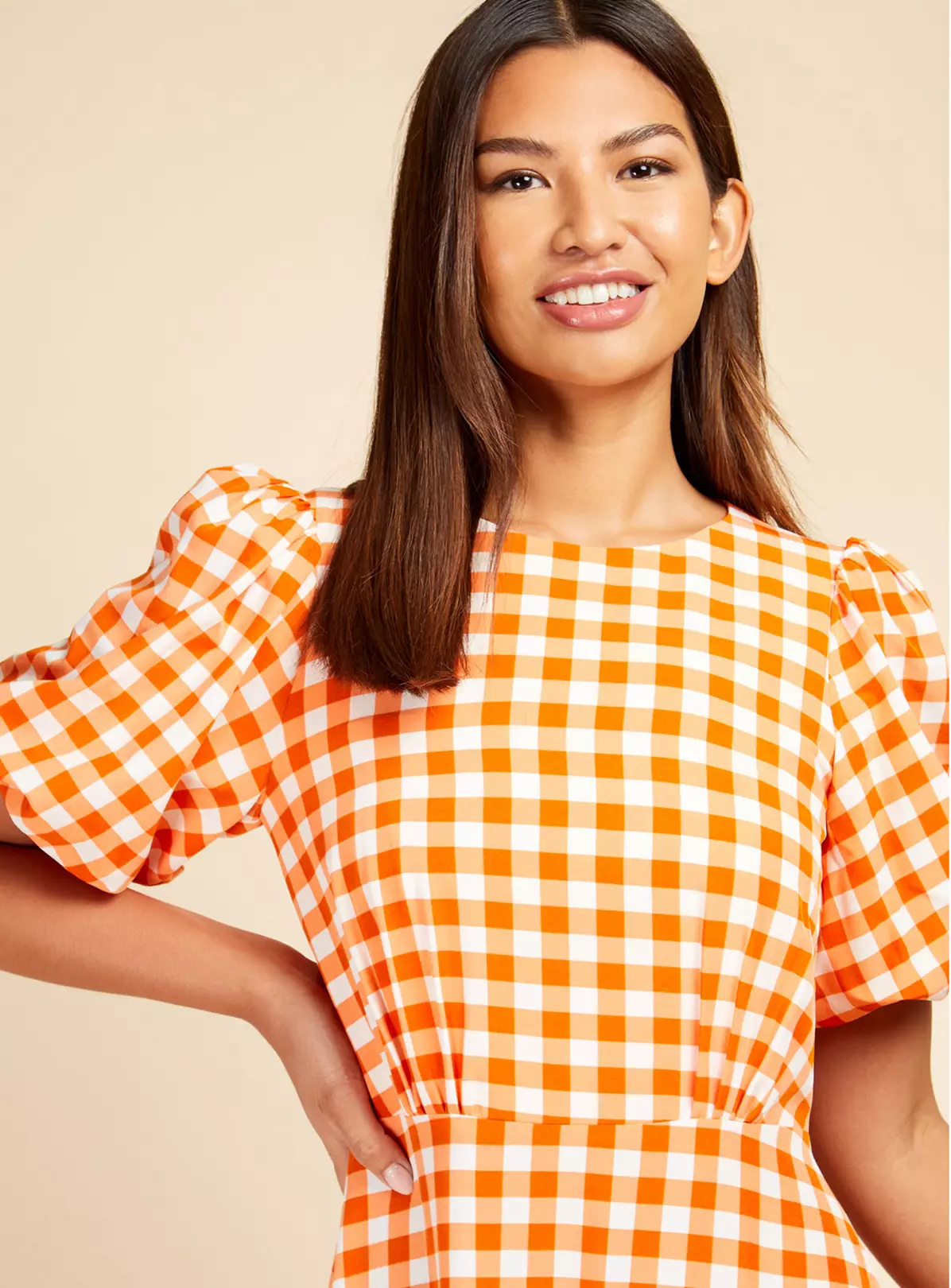 LITTLE MISTRESS Orange Gingham Midi Dress 8 2 LITTLE MISTRESS Orange Gingham Midi Dress 8 - Image 2