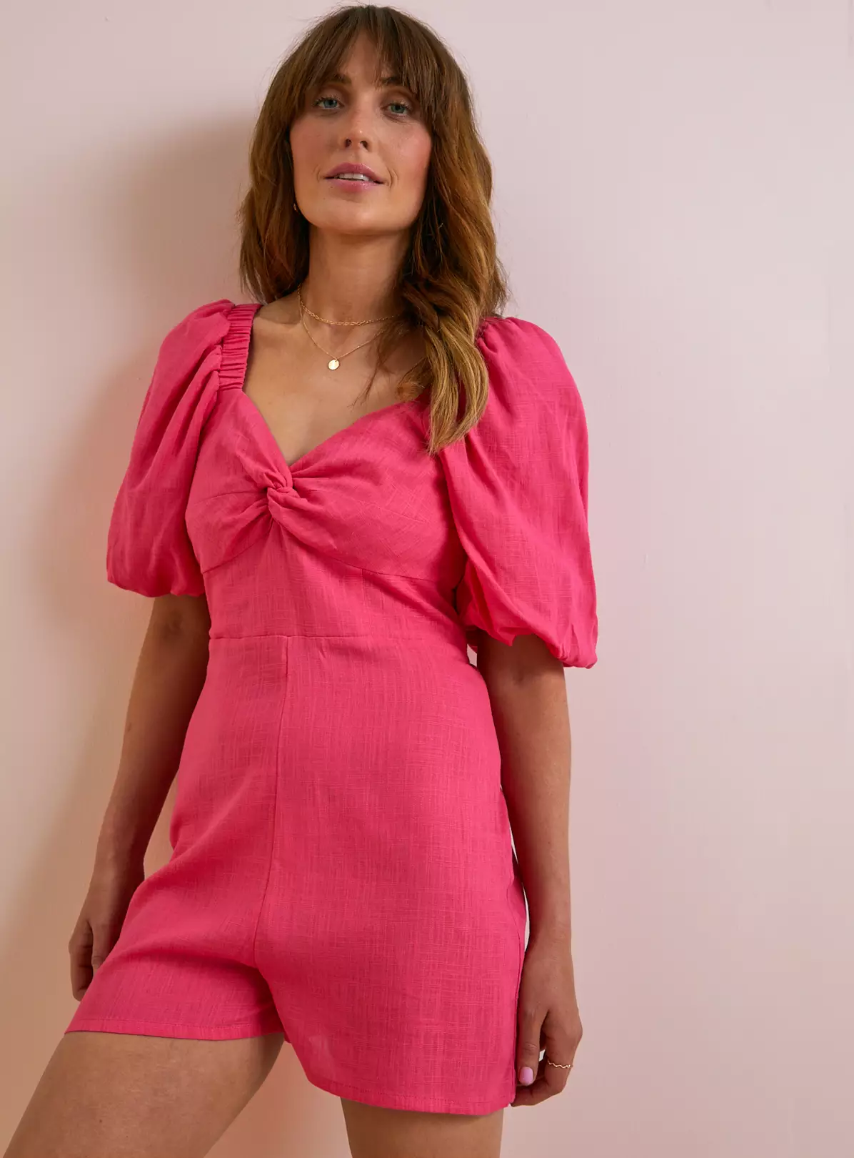 Everbelle Pink Cross Hatch Playsuit 8 2 Everbelle Pink Cross Hatch Playsuit 8 - Image 2