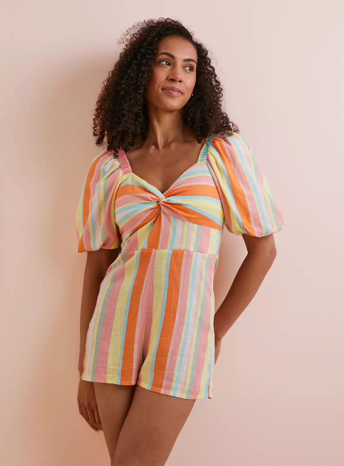 Everbelle Candy Stripe Knot Front Playsuit 6 2 Everbelle Candy Stripe Knot Front Playsuit 6 - Image 2