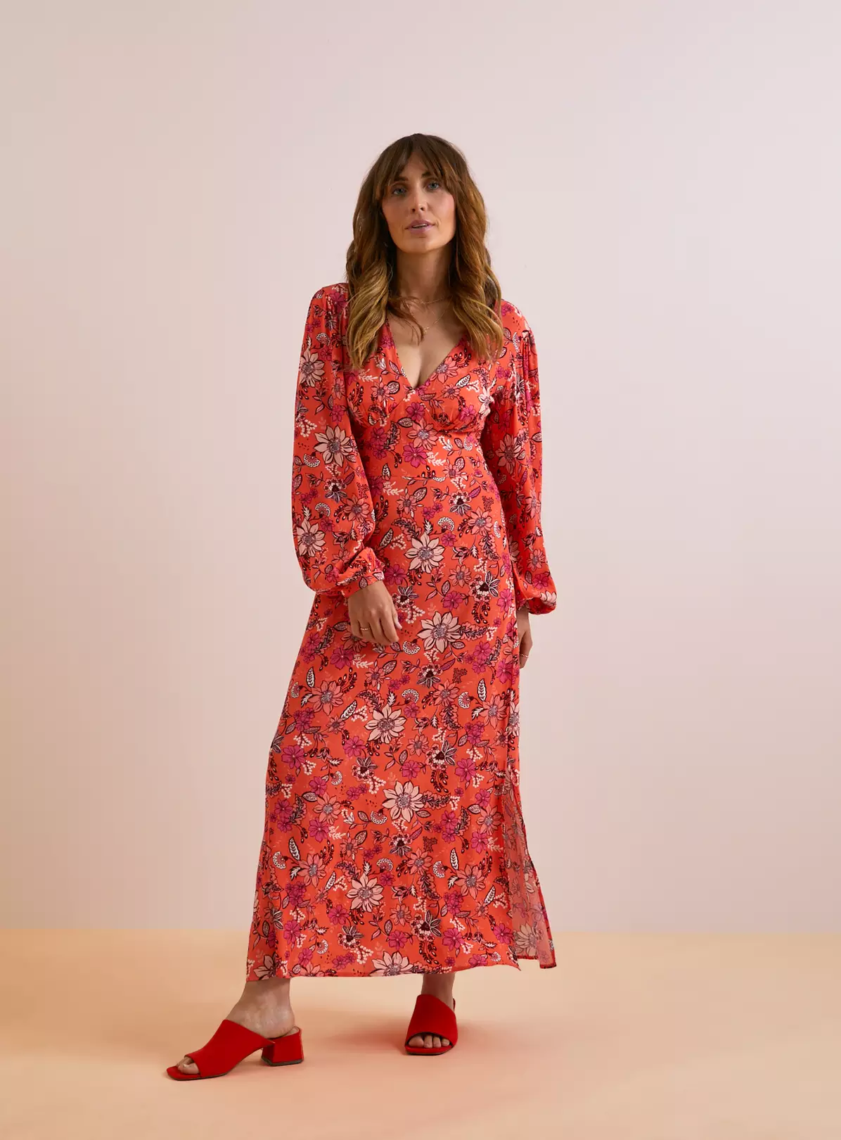 Everbelle Orange Patchwork Floral Midaxi Dress 18 3 Everbelle Orange Patchwork Floral Midaxi Dress 18 - Image 3