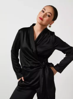 For All The Love Satin Coord Wrap Top 8 -Fit In Dress Sales tuc142760013 Black R Z002A