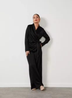 For All The Love Satin Coord Wrap Top 8 -Fit In Dress Sales tuc142760013 Black R Z005A