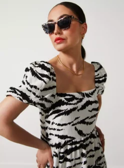 For All The Love Zebra Print Linen Midi Dress 18 -Fit In Dress Sales tuc142762078 Mono R Z002A