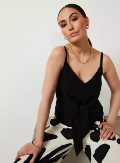 For All The Love Linen Blend Tie Front Cami 18 7 For All The Love Linen Blend Tie Front Cami 18 -Fit In Dress Sales tuc142764225 Black R Z004A