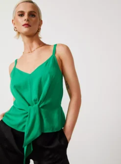 For All The Love Linen Blend Tie Front Cami 16 -Fit In Dress Sales tuc142764276 Green R Z002A