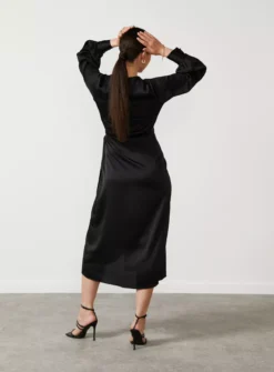 For All The Love Floaty Satin Wrap Midi Dress 18 -Fit In Dress Sales tuc142765261 Black R Z003A