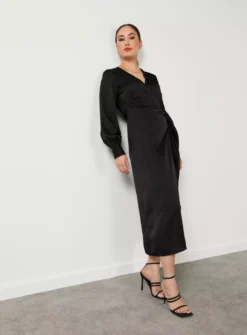 For All The Love Floaty Satin Wrap Midi Dress 18 -Fit In Dress Sales tuc142765261 Black R Z005A