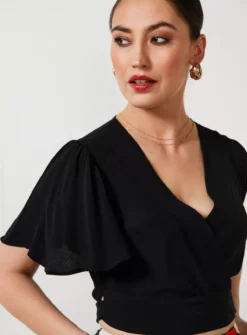 For All The Love Fluted Sleeve Wrap Front Top 18