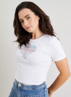 White Union Jack Heart T-Shirt - 16 -Fit In Dress Sales tuc142772225 White R Z001A