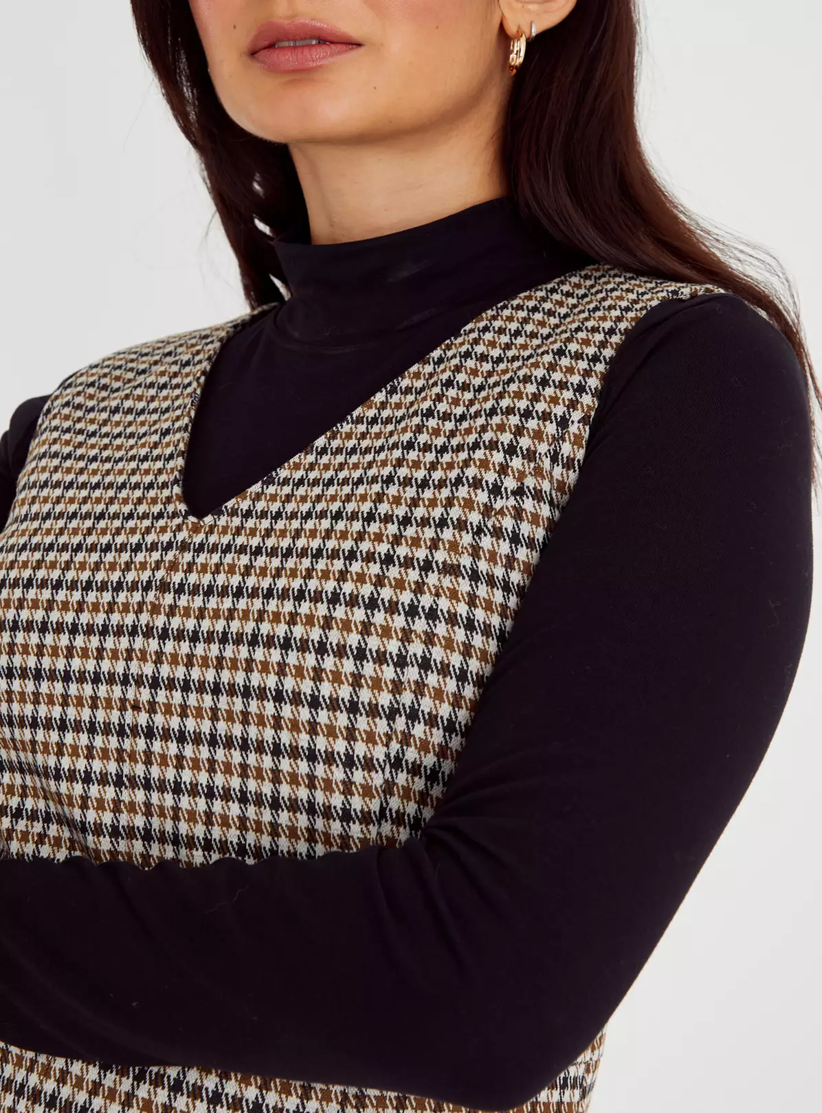 Check Ponte V Neckline Pinafore 18 1 Check Ponte V Neckline Pinafore 18