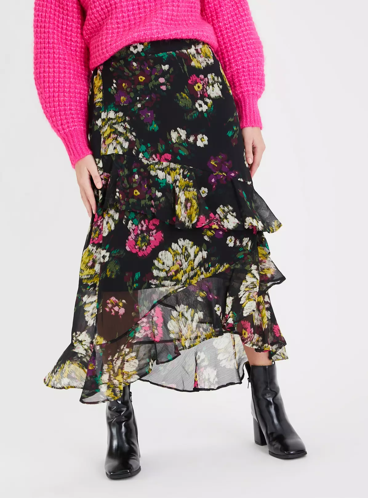 Floral Abstract Tiered Ruffle Midi Skirt 24 2 Floral Abstract Tiered Ruffle Midi Skirt 24 - Image 2