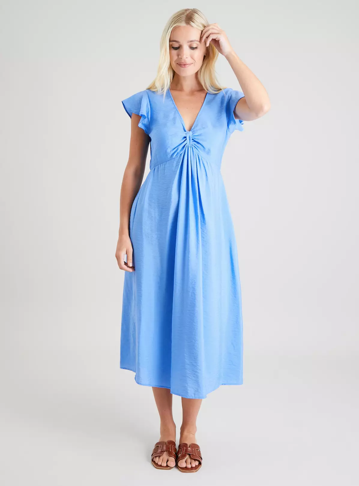 Blue Frill Sleeve Midi Dress 20 1 Blue Frill Sleeve Midi Dress 20