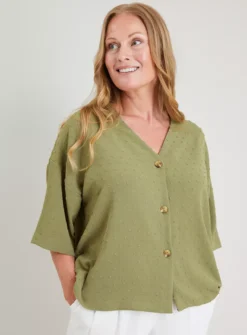 Green Collarless Boxy Fit Blouse - 20 9 Green Collarless Boxy Fit Blouse - 20 -Fit In Dress Sales tuc142927661 Green R Z001A