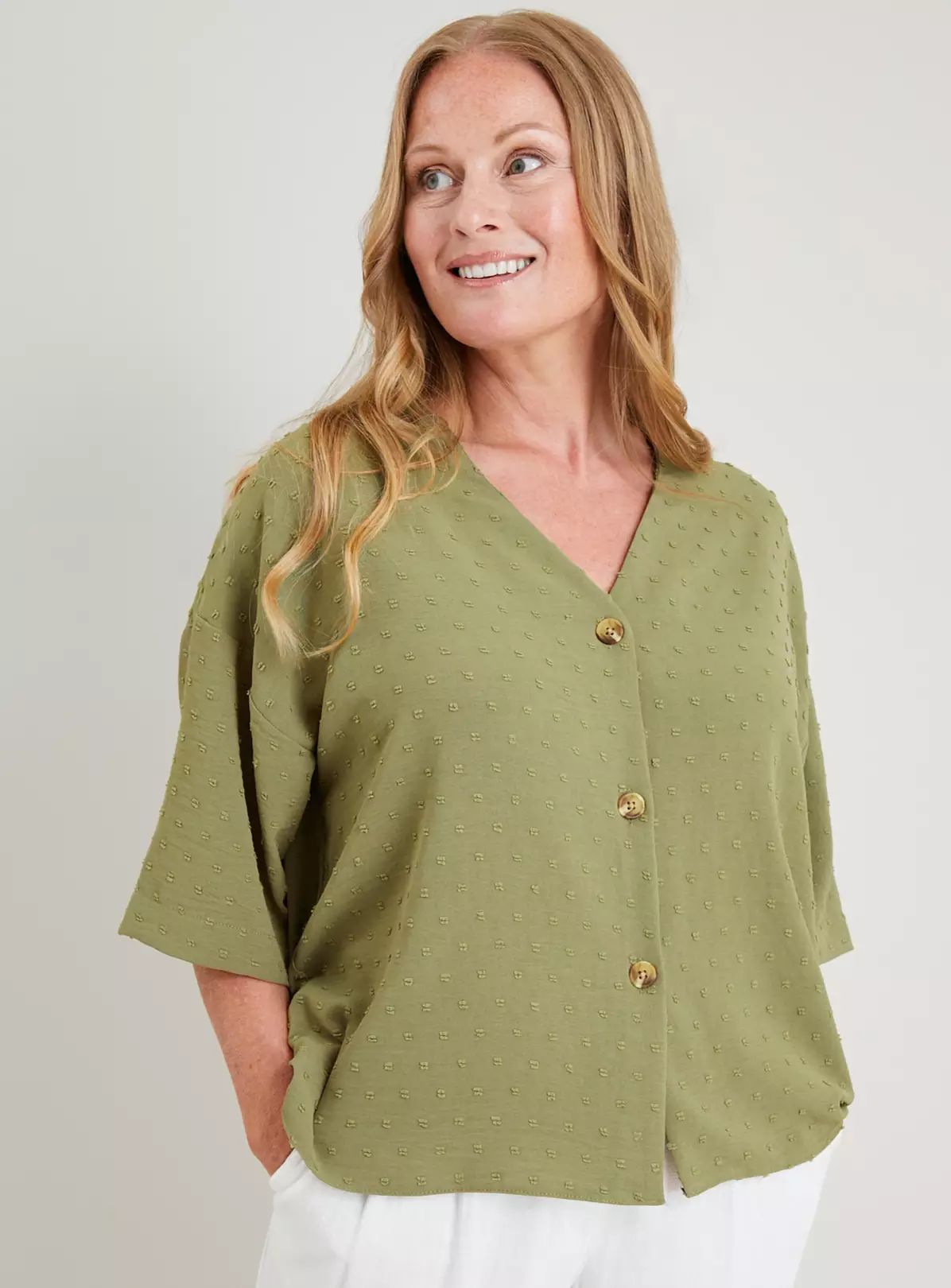 Green Collarless Boxy Fit Blouse - 20 5 Green Collarless Boxy Fit Blouse - 20 - Image 5