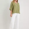 Green Collarless Boxy Fit Blouse - 12