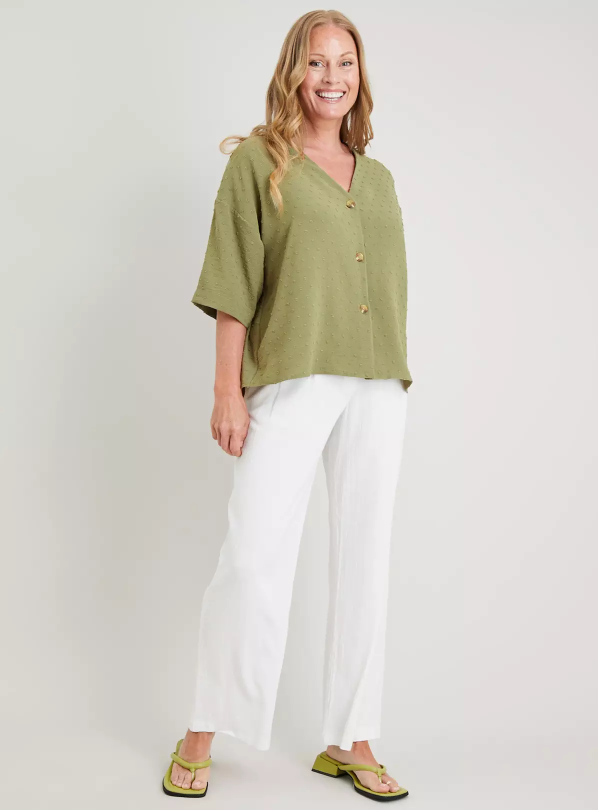 Green Collarless Boxy Fit Blouse - 12 1 Green Collarless Boxy Fit Blouse - 12