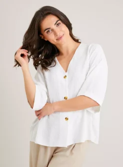 White Collarless Boxy Fit Blouse - 24 -Fit In Dress Sales tuc142927733 White R Z001A