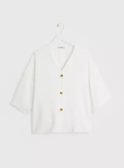 White Collarless Boxy Fit Blouse - 24 -Fit In Dress Sales tuc142927733 White R Z003A