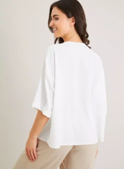 White Collarless Boxy Fit Blouse - 24