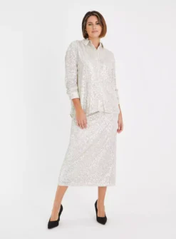 Silver Sequin Pencil Skirt 8