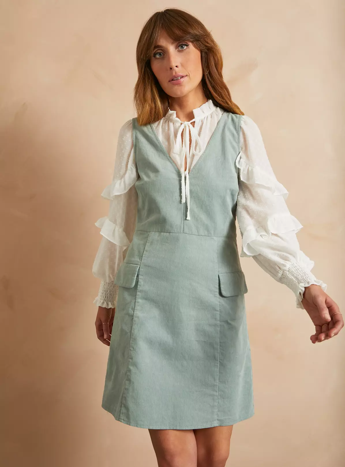 EVERBELLE Green Corduroy Pinny Mini Dress 8 2 EVERBELLE Green Corduroy Pinny Mini Dress 8 - Image 2