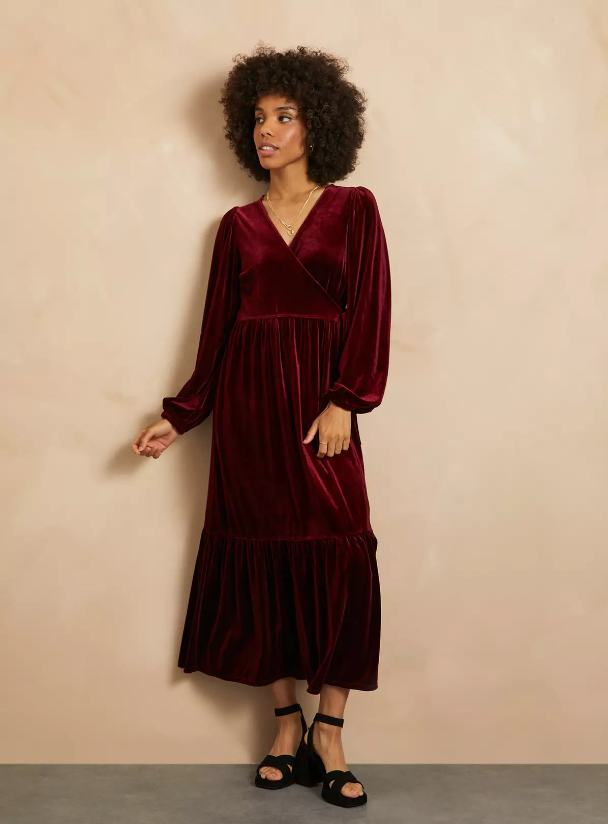 EVERBELLE Dark Red Velvet Wrap Dress 16 4 EVERBELLE Dark Red Velvet Wrap Dress 16 - Image 4
