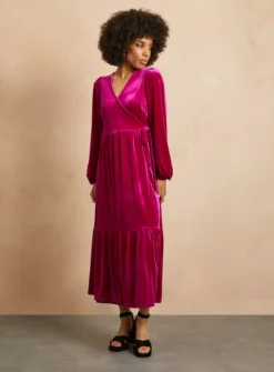 EVERBELLE Pink Velvet Wrap Dress 12 -Fit In Dress Sales tuc143033985 Pink R Z001A