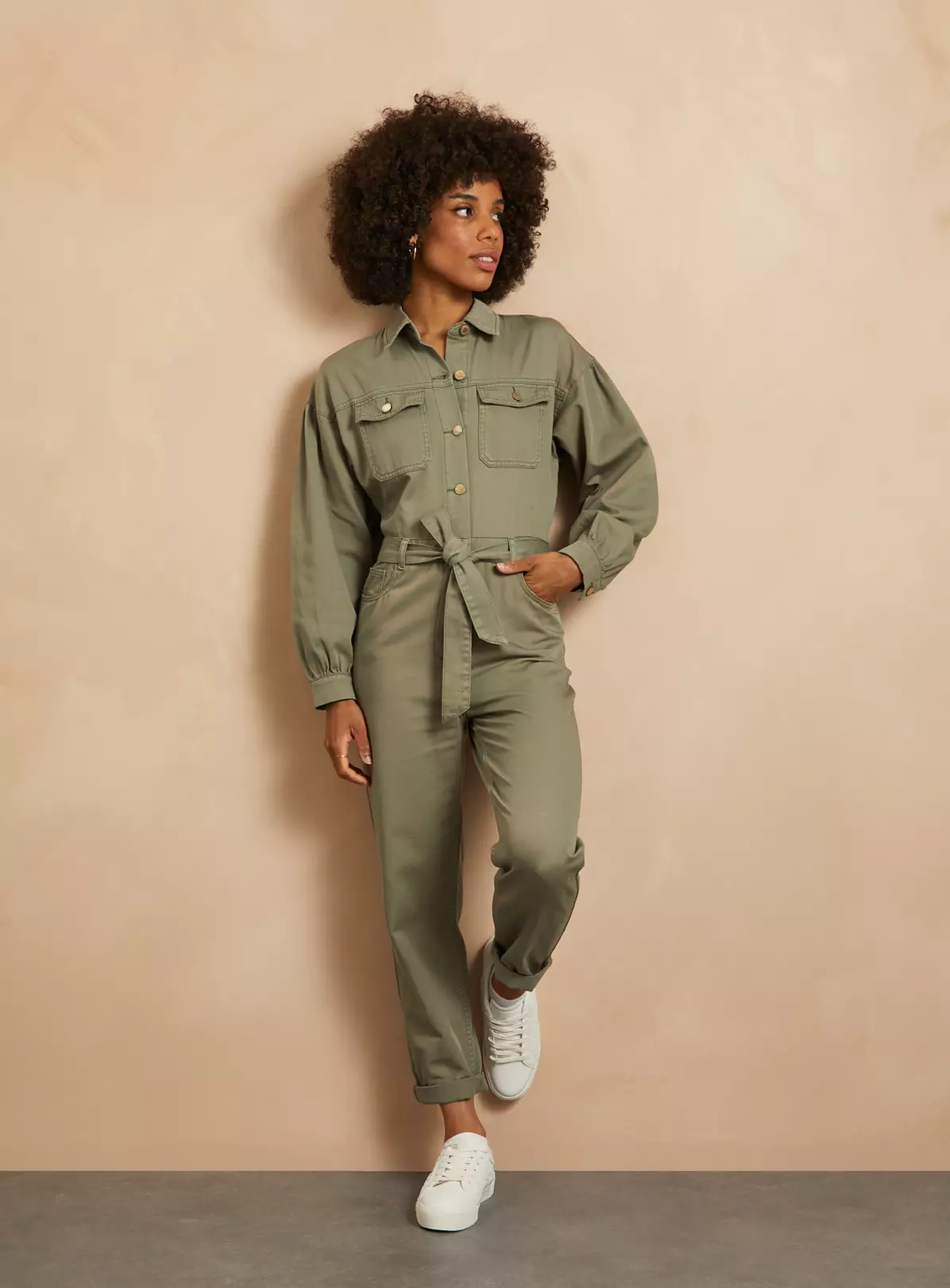 EVERBELLE Casual Jumpsuit Khaki Twill 6 2 EVERBELLE Casual Jumpsuit Khaki Twill 6 - Image 2