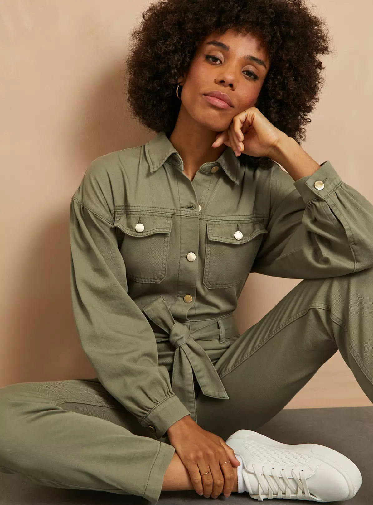 EVERBELLE Casual Jumpsuit Khaki Twill 16 3 EVERBELLE Casual Jumpsuit Khaki Twill 16 - Image 3