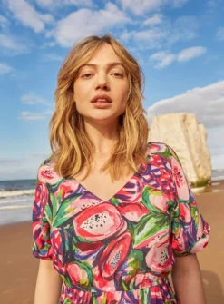 ANORAK Cut Fruit EcoVero Short Sleeve Midi Dress - 6 -Fit In Dress Sales tuc143042603 Purple R Z003A