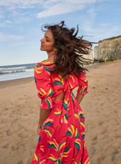 ANORAK Bananas EcoVero Olivia Bow Midi Dress - 8 -Fit In Dress Sales tuc143043569 Pink R Z002A