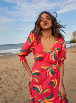 ANORAK Bananas EcoVero Olivia Bow Midi Dress - 8 -Fit In Dress Sales tuc143043569 Pink R Z003A