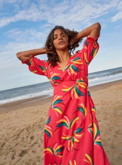 ANORAK Bananas EcoVero Olivia Bow Midi Dress - 8 -Fit In Dress Sales tuc143043569 Pink R Z004A