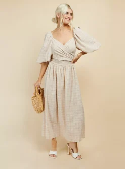 LITTLE MISTRESS Beige Check Midaxi 16 -Fit In Dress Sales tuc143058226 Beige R Z001A 1