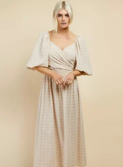 LITTLE MISTRESS Beige Check Midaxi 16 -Fit In Dress Sales tuc143058226 Beige R Z002A 1