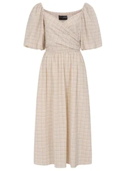 LITTLE MISTRESS Beige Check Midaxi 16 -Fit In Dress Sales tuc143058226 Beige R Z003A 1