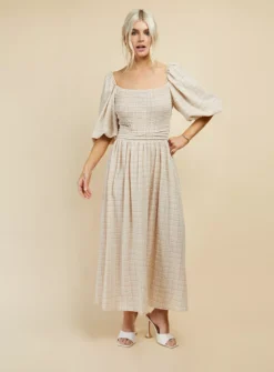 LITTLE MISTRESS Beige Check Midaxi 16 -Fit In Dress Sales tuc143058226 Beige R Z006A 1