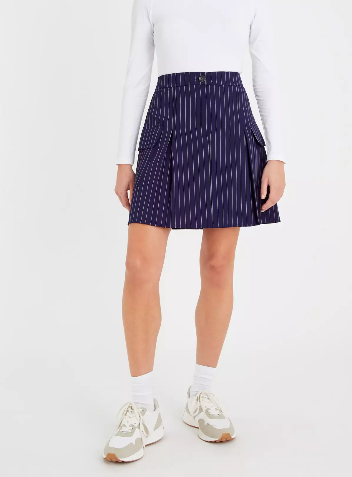 Navy Pinstripe A-Line Skirt 8 2 Navy Pinstripe A-Line Skirt 8 - Image 2