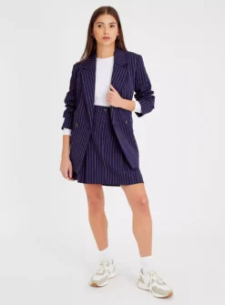 Navy Pinstripe A-Line Skirt 16