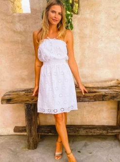 SOSANDAR White Broderie Bardot Dress 16 7 SOSANDAR White Broderie Bardot Dress 16 -Fit In Dress Sales tuc143069603 White R Z002A