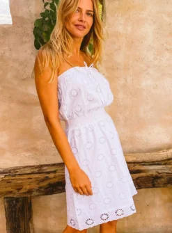 SOSANDAR White Broderie Bardot Dress 16 9 SOSANDAR White Broderie Bardot Dress 16 -Fit In Dress Sales tuc143069603 White R Z003A