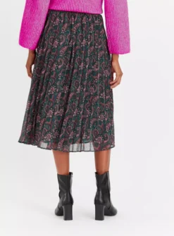 Green Paisley Pleated Midi Skirt 20