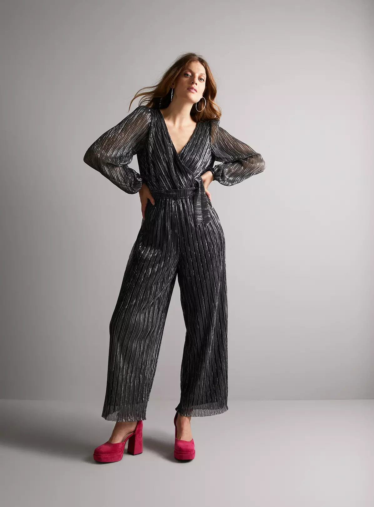 Metallic Silver Plisse Jumpsuit 22 3 Metallic Silver Plisse Jumpsuit 22 - Image 3