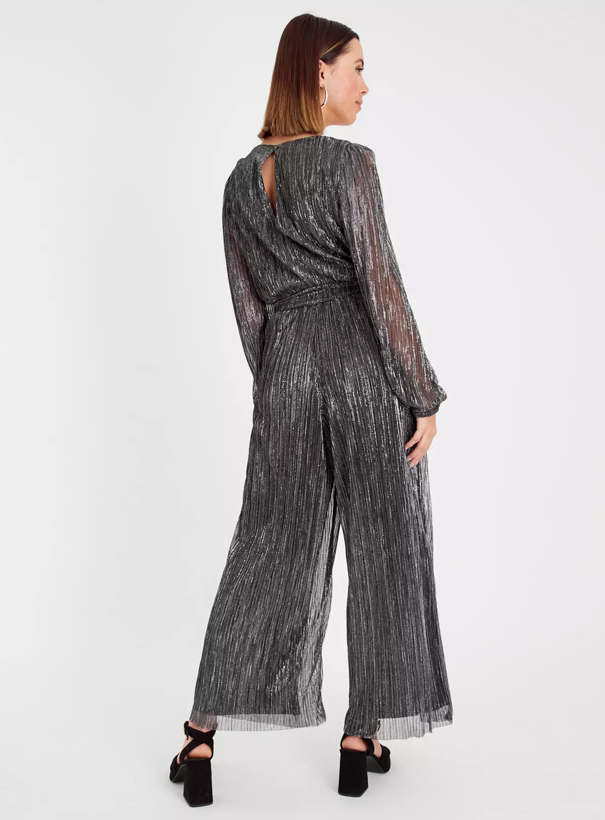 Metallic Silver Plisse Jumpsuit 22 4 Metallic Silver Plisse Jumpsuit 22 - Image 4