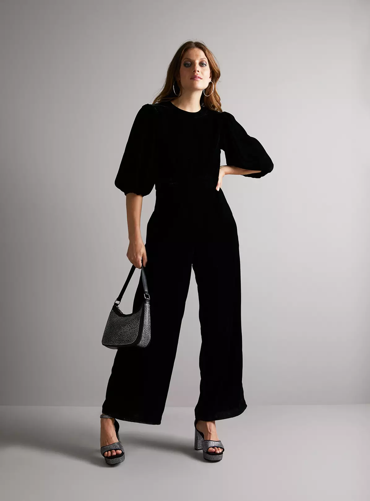 Black Velvet Puff Sleeve Jumpsuit 16 2 Black Velvet Puff Sleeve Jumpsuit 16 - Image 2