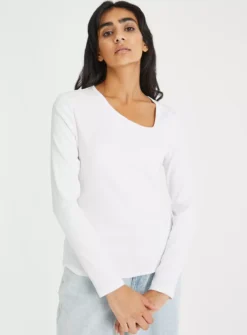 White Asymmetrical Neck Slim Fit Ribbed Top 20