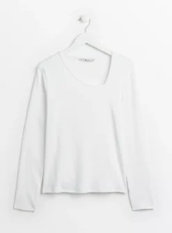 White Asymmetrical Neck Slim Fit Ribbed Top 20 -Fit In Dress Sales tuc143149662 White R Z003A